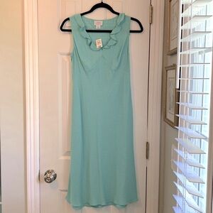 🌺2 for $23 🌺 LOFT Turquoise Midi Summer Dress with light yellow polkadots NWOT